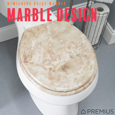 3 of 7:PREMIUS Wood Toilet Seat, Beige Marble, Standard Round, 17 Inches 