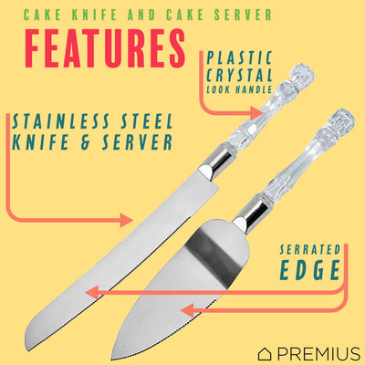 2 of 4:PREMIUS Stainless Steel Cake Server and Knife Set with Plastic Crystal Handle, 13 & 10.5 Inches (Pack of 2) 