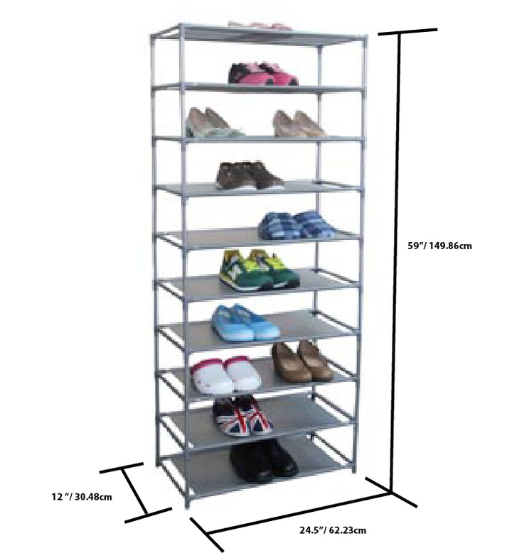 Simplify 9 Grid Collapsible Shoe Rack in Gray, Grey