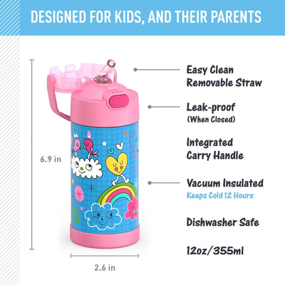 2 of 4:Thermos Kids Water Bottle Vacuum Insulated Stainless Steel with Straw, Sketches, 12 Ounces 