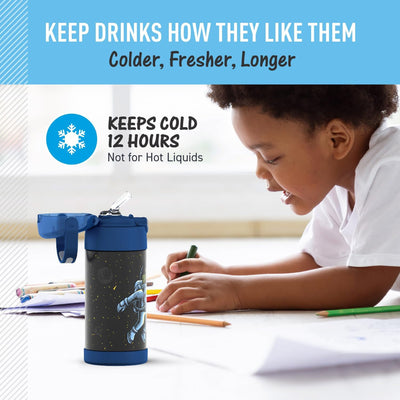 4 of 4:Thermos Kids Water Bottle Vacuum Insulated Stainless Steel with Straw, Space, 12 Ounces 