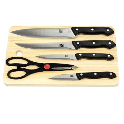 1 of 5:Home Basics 5 Piece Knife Set with Cutting Board, Black 
