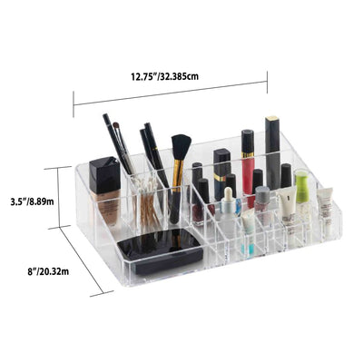 3 of 3:Home Basics Make-Up Tray With Lip Stick Holder, 20 Compartments, Clear, 12.75x3.5x8 Inches 