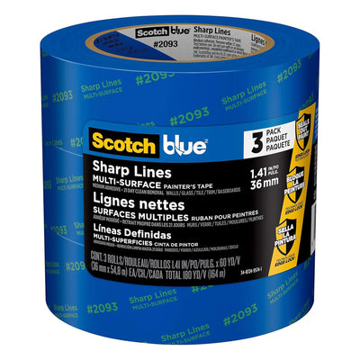 1 of 5:ScotchBlue 3-Pack Sharp Lines Multi-Surface Painter's Tape, Blue, 1.41 Inches x 60 Yards 