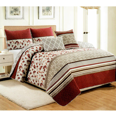 3 of 3:Charlston Oversized 5-Piece Reversible Quilt Set, Gray 