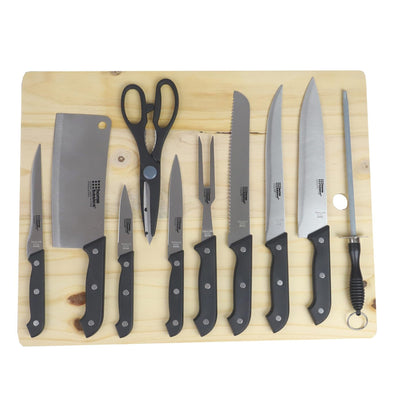 2 of 6:Home Basics Stainless Steel 10 Piece Knife Set With Cutting Board, 18x14x.5 Inches 