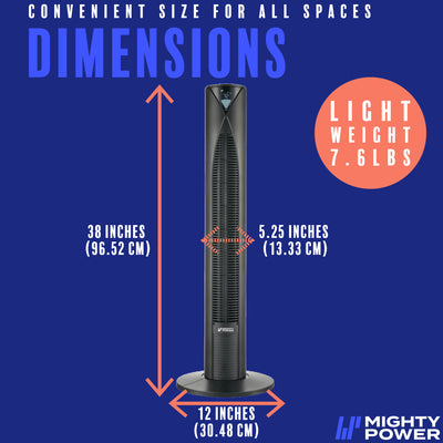 9 of 9:MIGHTY POWER 3 Speed LED Tower Fan With Remote Control, Timer, Night Mode, Black, 38 Inches 