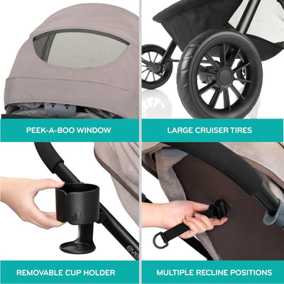 4 of 6:Système de voyage modulaire Evenflo Pivot avec siège auto pour bébé LiteMax, couleur beige désert 