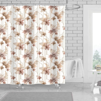 1 of 1:Arzu Floral 13 Piece Canvas Shower Curtain with Hooks, Gold-White, 70x72 Inches 