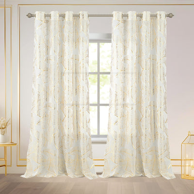 1 of 7:Kezia Metallic Foil Sheer Grommet Window Curtain Panel, 55x84 Inches 