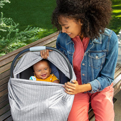 2 of 6:Munchkin 5-in-1 Antimicrobial Nursing Cover for Breastfeeding with Dotted Stripes, Gray 