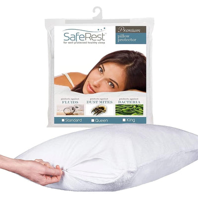 1 of 4:SafeRest Premium Terry Zippered Waterproof Pillow Protector, Standard, White 