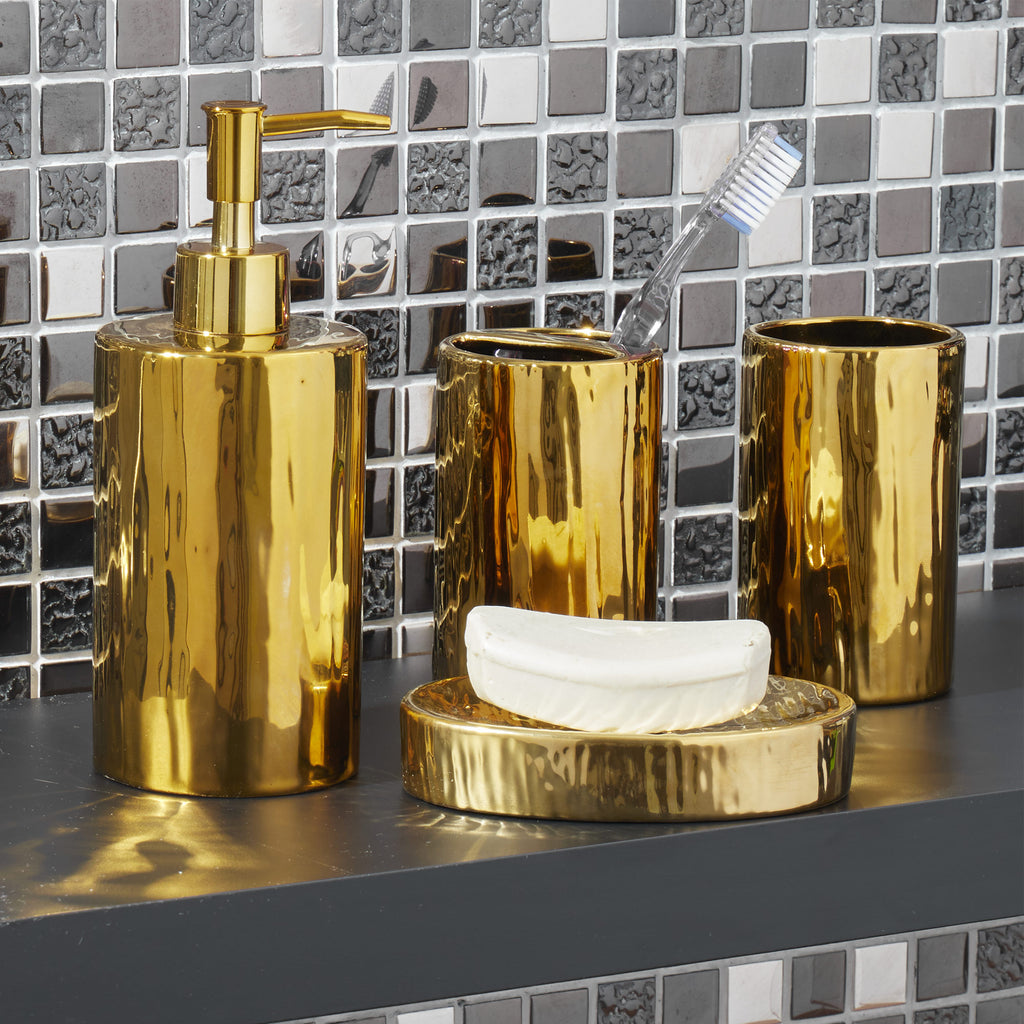 Home Basics Modern 4 Pieces Ceramic Bath Set, Mirrored Finish Gold ...
