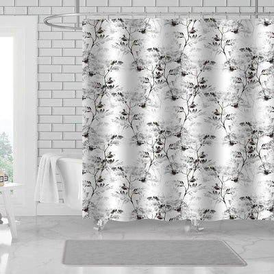 1 of 1:Rideau de douche Evie en toile à imprimé floral, 13 pièces, avec crochets, blanc-gris clair, 178 x 183 cm 