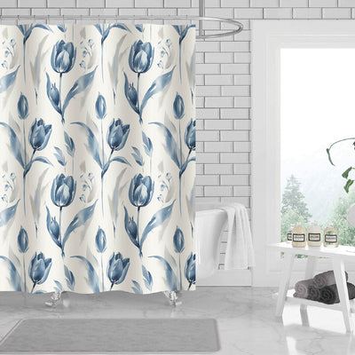 1 of 1:Landi Tulip 13 Piece Canvas Shower Curtain with Hooks, Off White, 70x72 Inches 