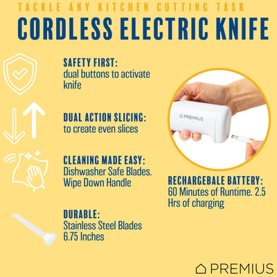 6 of 11:PREMIUS Professional Rechargeable Cordless Electric Knife, 1 Serrated Blade, White 