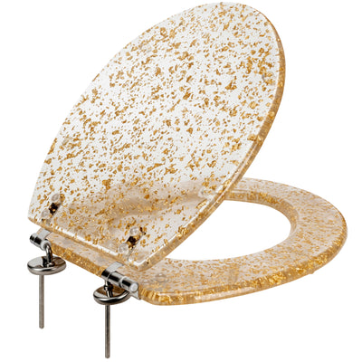 1 of 7:PREMIUS Polyresin Gold Leaf Toilet Seat, Clear, Standard Round, 17 Inches 