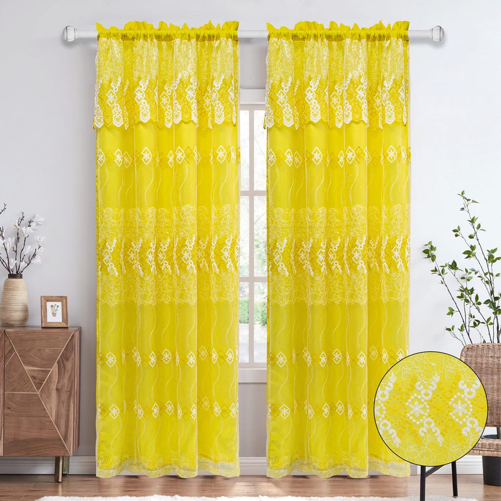 Dana Embroidered Rod Pocket Window Curtain Panel with Attached Valance ...
