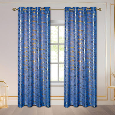 6 of 7:Myra Metallic Foil Streaks Pattern Grommet Window Curtain Panel, 54x84 Inches 