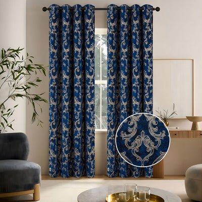 5 of 7:Marcelo Metallic Velvet Damask Room Darkening Grommet Window Curtain Panel, 54x84 Inches 