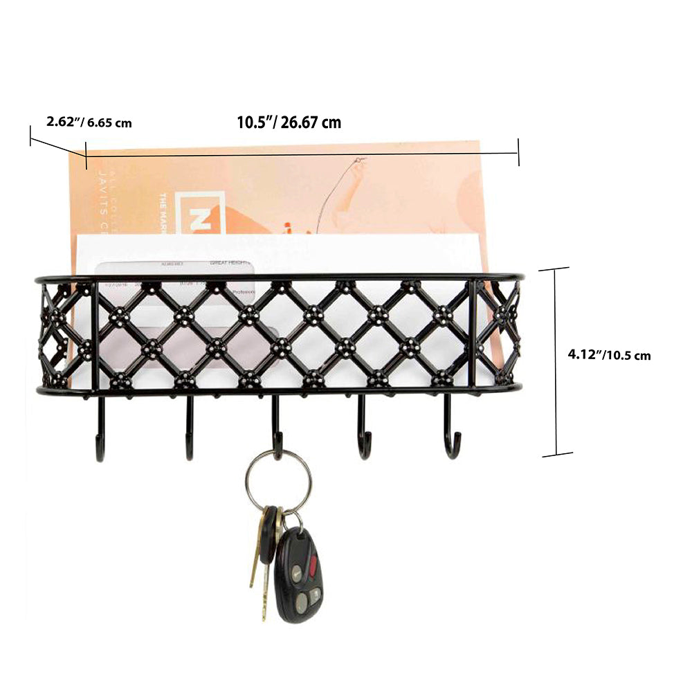 Home Basics Black Lattice Letter Rack with Key Hooks – ShopBobbys