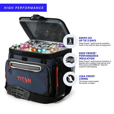 4 of 6:Titan 30 Can Deep Freezer Zipperless Soft Cooler with HardBody Liner, Navy Blue 