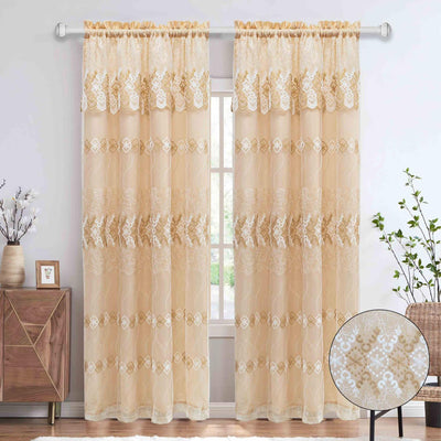 4 of 6:Dana Embroidered Rod Pocket Window Curtain Panel with Attached Valance, 54x84 Inches 