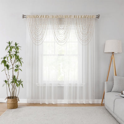 2 of 3:Berlin Beaded Waterfall Valance, Beige, 42x20 Inches 