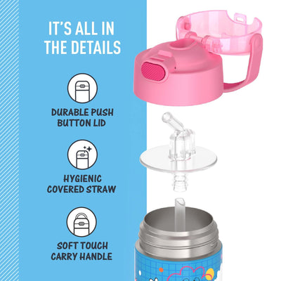 3 of 4:Thermos Kids Water Bottle Vacuum Insulated Stainless Steel with Straw, Sketches, 12 Ounces 