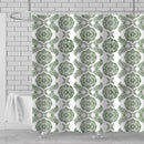 1 of 1:Lydia 13 Piece Damask Canvas Shower Curtain with Hooks, Green, 70x72 Inches 