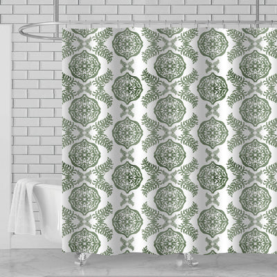 1 of 1:Lydia 13 Piece Damask Canvas Shower Curtain with Hooks, Green, 70x72 Inches 