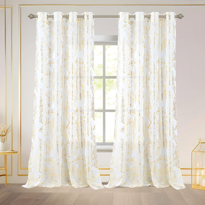 2 of 7:Kezia Metallic Foil Sheer Grommet Window Curtain Panel, 55x84 Inches 