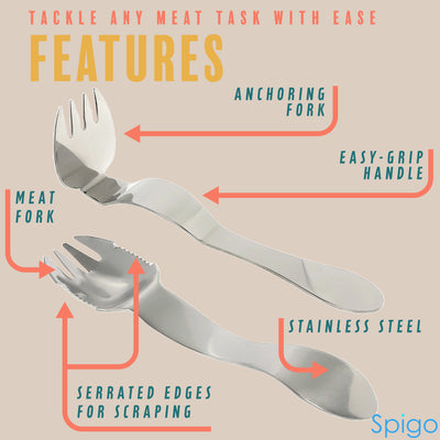 3 of 5:Spigo 2-Piece Multi-Purpose Pulled Meat Shredder Fork Set, Silver, 7.9 Inches 