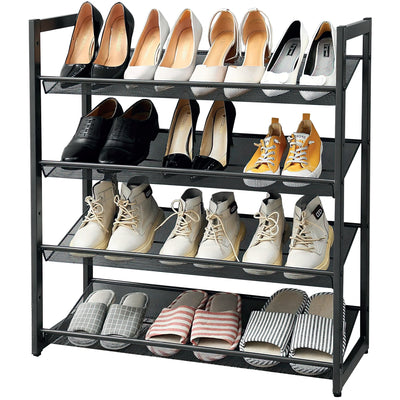 1 of 7:PREMIUS 4 Layer Mesh Shelf Shoe Rack, Black, 29.9x29.1x12 Inches 