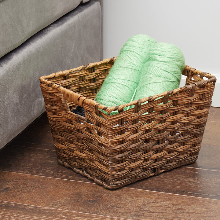 Simplify Small Shelf Rattan Tote Storage Basket in Charcoal