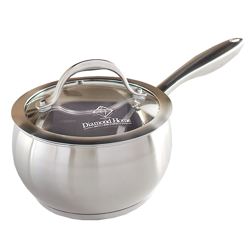 Diamond Stainless Steel Saucepan With Tempered Glass Lid, 2.2 Quart