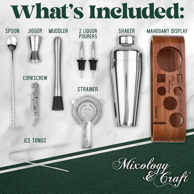 3 of 4:Mixology & Craft Bartender Kit: 10-Piece Bar Tool Set with Mahogany Stand, Silver 