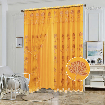 1 of 7:Yasmin Embroidered Window Curtain Panel with Attached Valance and Backing, 54x84 Inches 