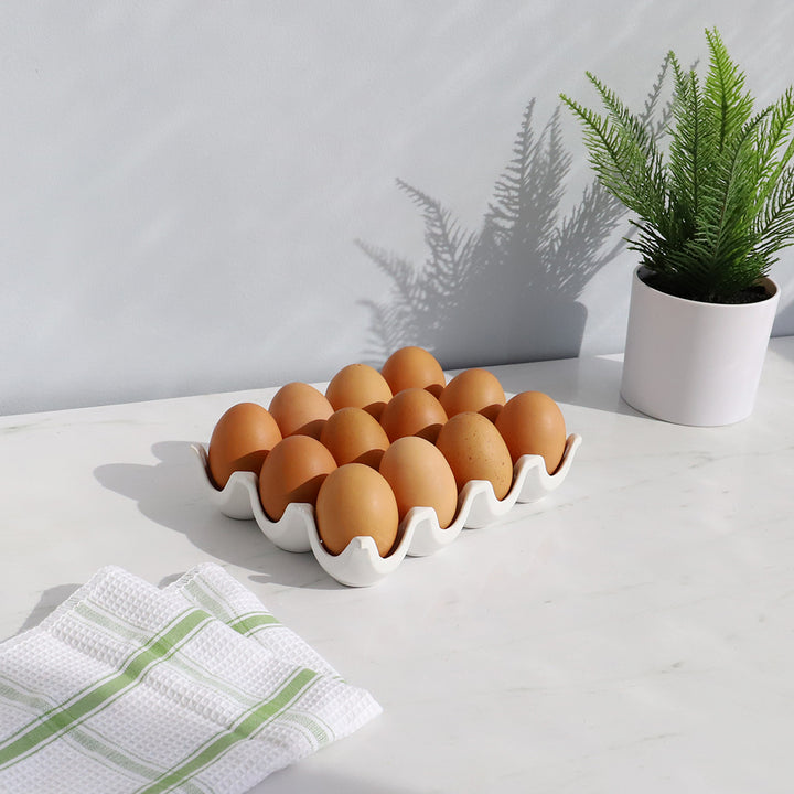Home Basics 12 Compartment Ceramic Egg Tray, White, 7.3x5.5x1.65 Inche –  ShopBobbys