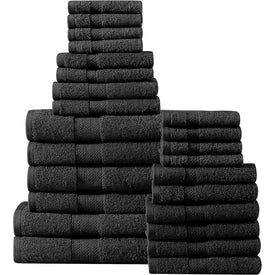  Casa Platino 24 Piece 100% Cotton Towel Set, Black 