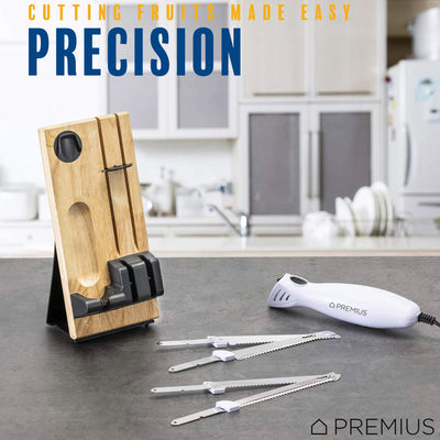 4 of 9:PREMIUS Serrated Carving Electric Knife Set With Wooden Storage Tray, with 2 Stainless Steel Blades 