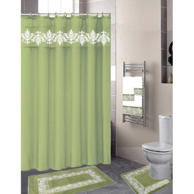  Kira Embroidery Shower Curtain and Towel Set, Sage, 18 Pieces 