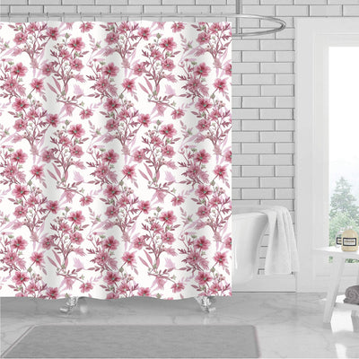 1 of 1:Dunya Floral 13 Piece Canvas Shower Curtain with Hooks, Purple-White, 70x72 Inches 
