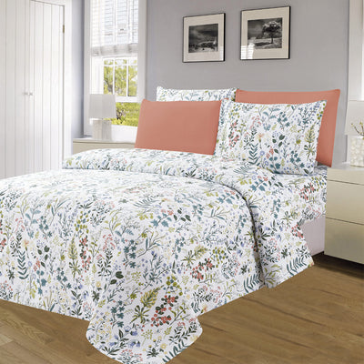 3 of 4:Essentials Neutral 4 & 6 Piece Printed Wrinkle-Free Sheet Set, Verdant Meadow 