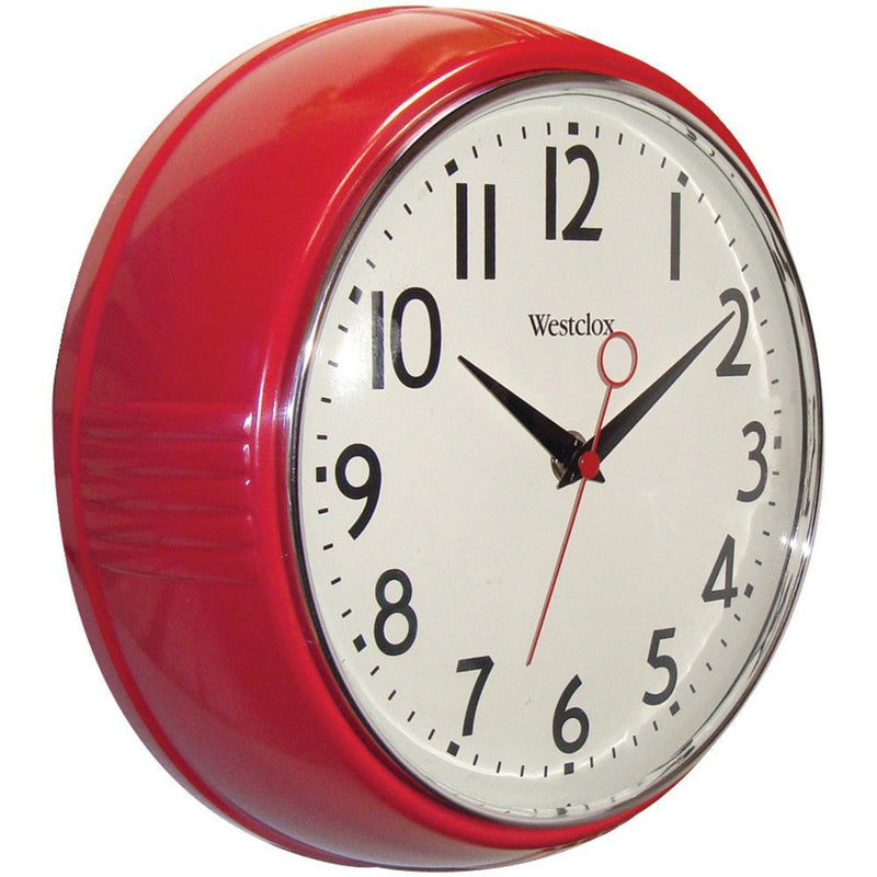 Westclox Round Retro Wall Clock, Red, 9.5 Inches