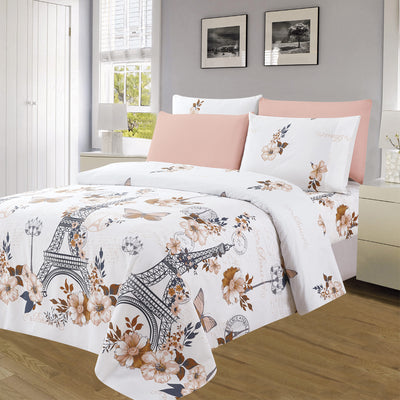 1 of 4:Premium Neutral 4 & 6 Piece Wrinkle-Free Sheet Set, Eifel Tower 
