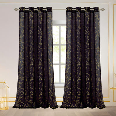 7 of 7:Abira Metallic Leaf Sheer Grommet Window Curtain Panel, 55x84 Inches 