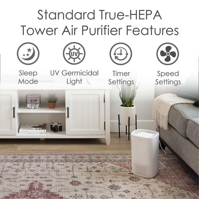 4 of 7:Crane Air Purifier with UV Light and True HEPA Filter, White, 250 Sq Ft Coverage 