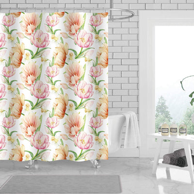 1 of 1:Aylla Floral 13 Piece Canvas Shower Curtain with Hooks, Off White, 70x72 Inches 
