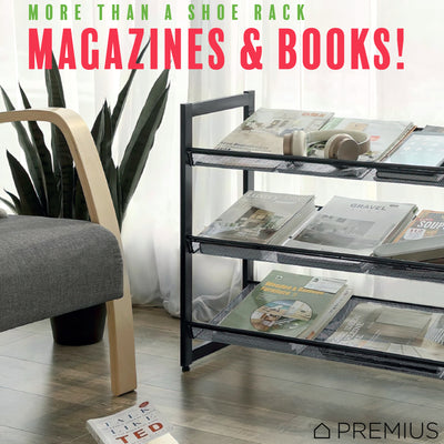 7 of 7:PREMIUS 3 Layer Metal Mesh Shelf Shoe Rack, Black, 29x12x16.5 Inches 